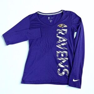 Nike Baltimore Ravens Long Sleeve T-Shirt Womens S Purple V-Neck NFL Football